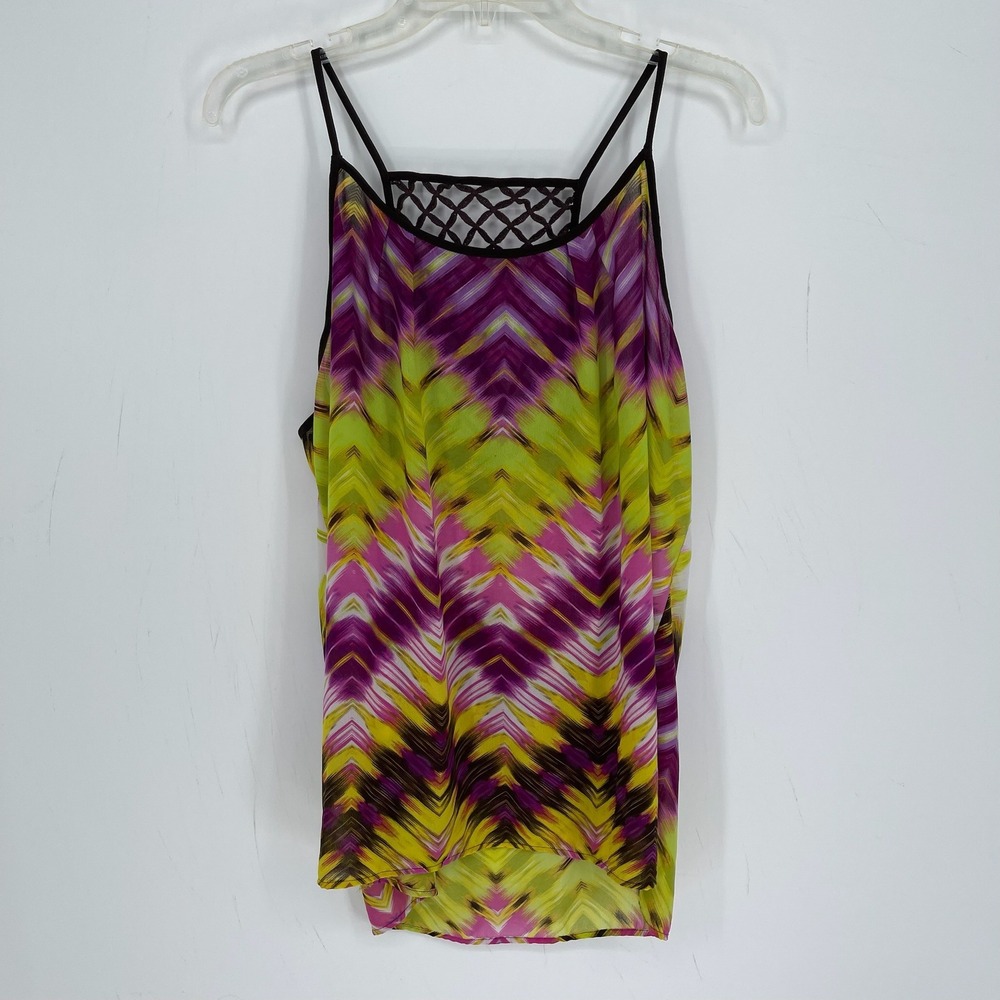 a.n.a Women's Multicolor Chevron Lattice Back Boho Cami Tank Top Plus Size 1X